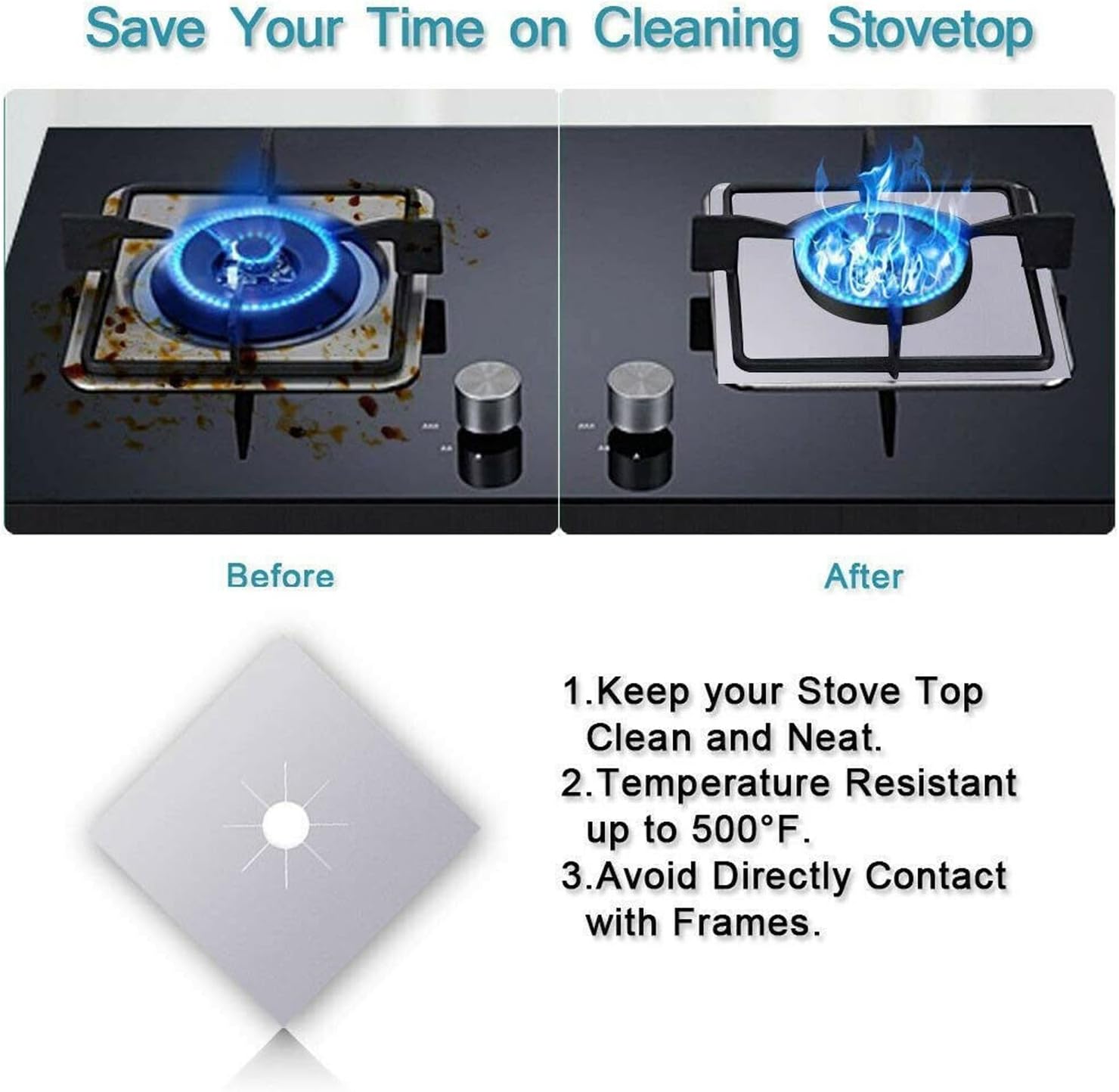4 PCS Reusable Stove Clean Mat Reusable Gas Oil Protector Liner Burner Cover - Image 2