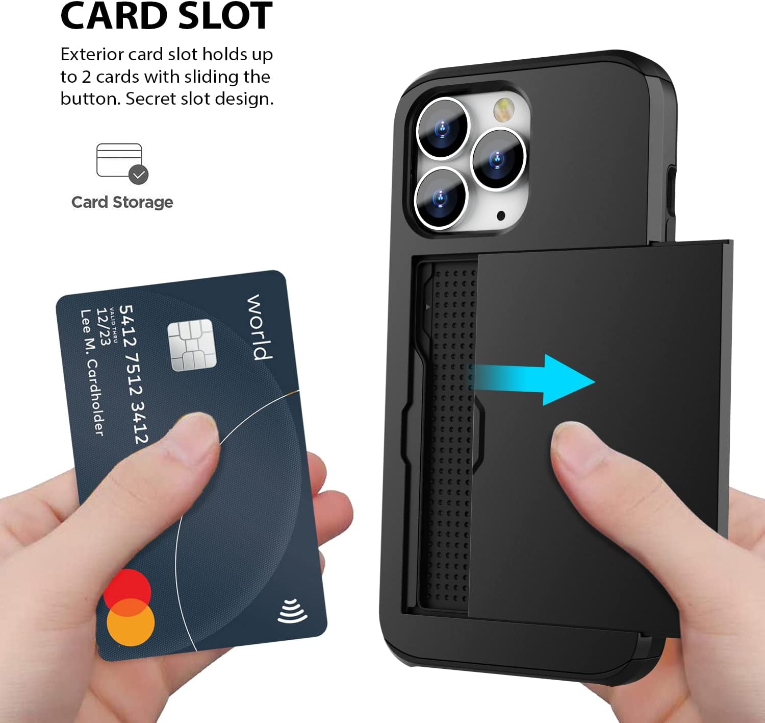 For iPhone 14 Pro Max Slide Armor Card Holder Protective Shockproof Hard Back - Image 4