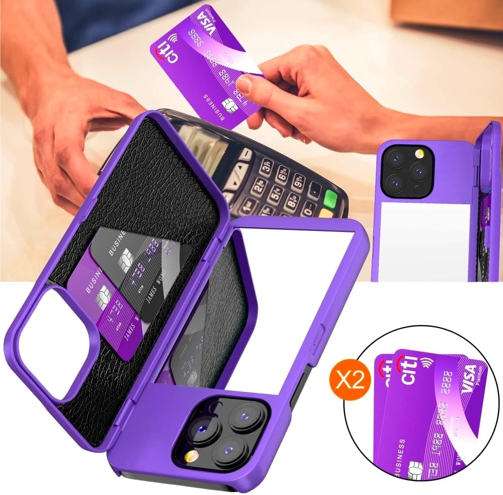 For iPhone 13 Pro Max Back Mirror Wallet Case with Stand (Purple) - Image 4