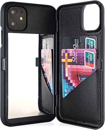 For iPhone 11 (2019), Hidden Back Mirror Wallet Case with Stand - 6.1"
