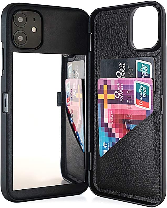 For iPhone 11 (2019), Hidden Back Mirror Wallet Case with Stand - 6.1"