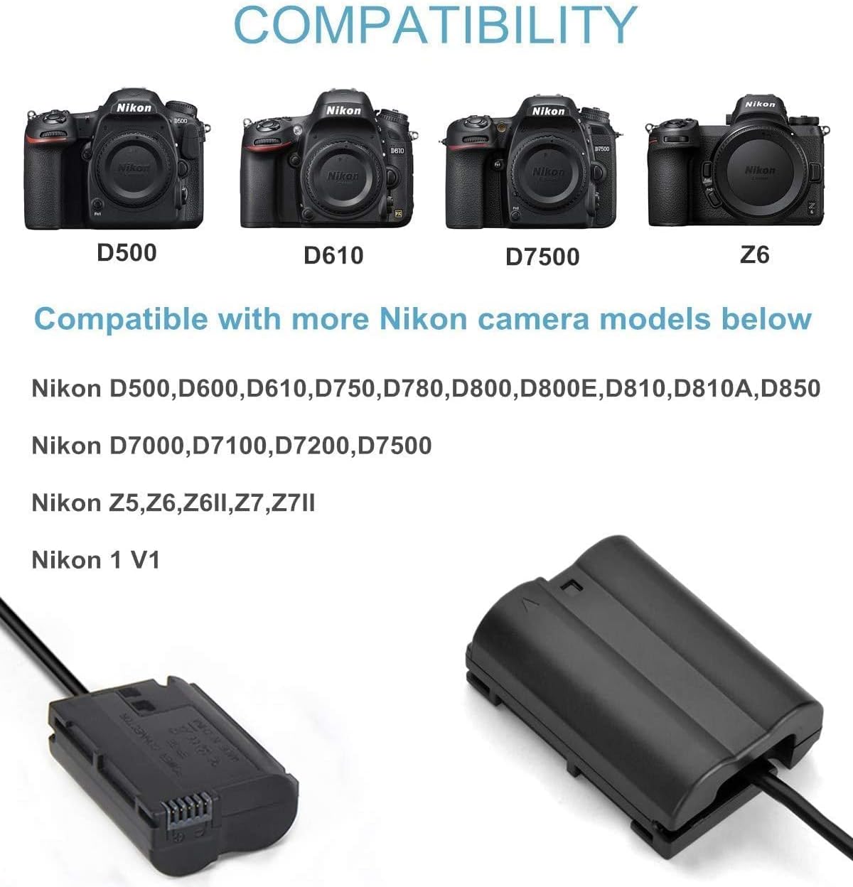 EH-5b AC Adapter EP-5B DC Coupler EN-EL15 Dummy Battery Kit for Nikon D7500 - Image 4