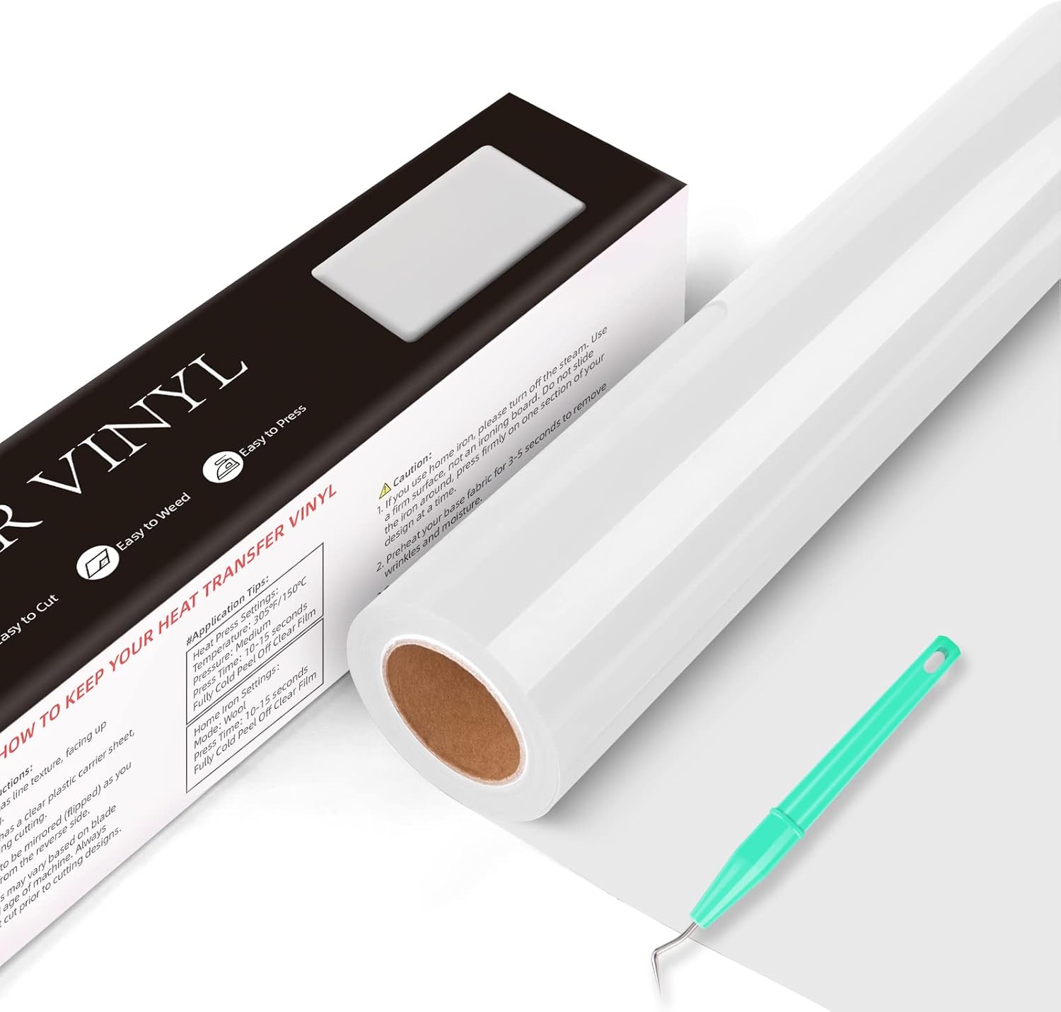 Heat Transfer Vinyl Bundle (White) - 12" x 18ft White Iron on Vinyl for Cricut