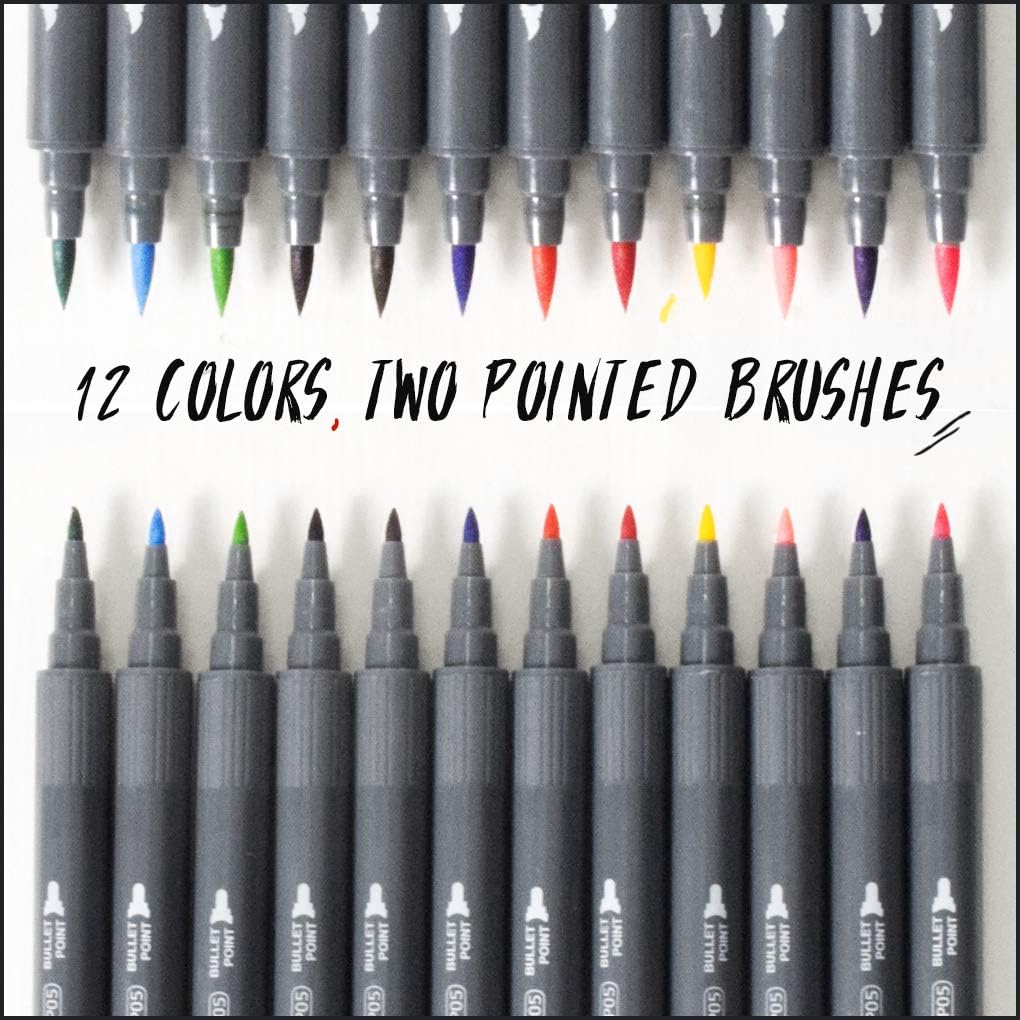 Dual Brush Marker Pens, 12 x Art Colouring Markers with Fine Point and Brush Tip - Image 2
