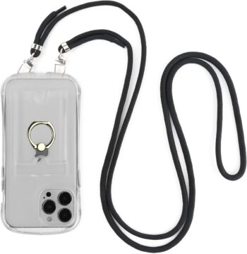 For iPhone 12 Pro Max 6.7" Silicone TPU Clear Protective Case w Shoulder Lanyard