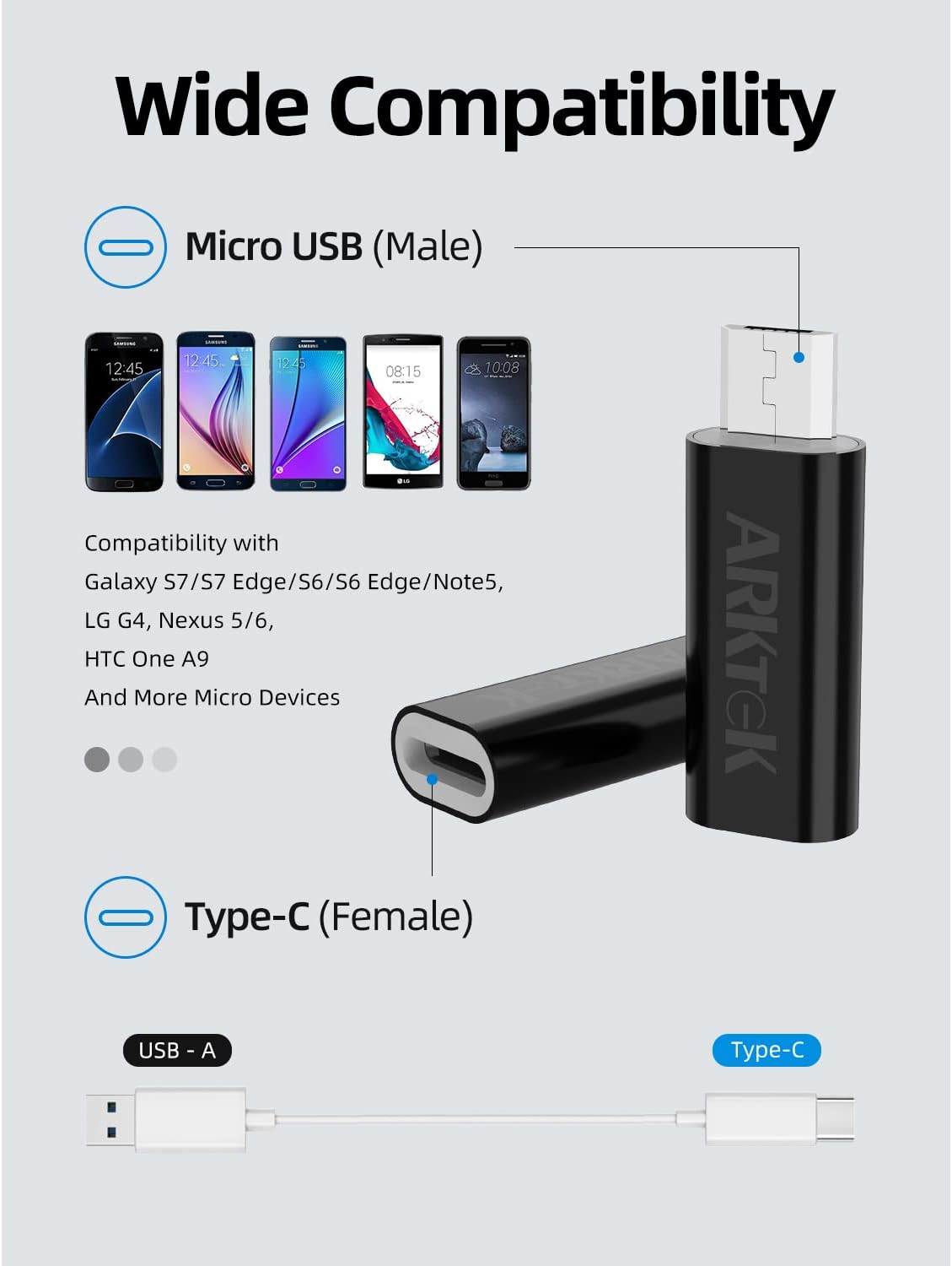 Micro USB (Male) to Type C (Female) Adapter for Samsung Galaxy Pack of 2 - Image 2