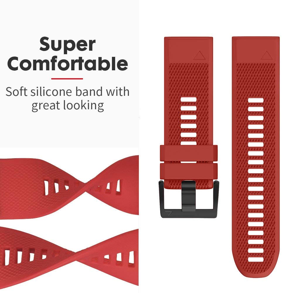 Width Soft Silicone Watch Strap for Garmin Fenix 5/Fenix 5 Plus/Quatix 5 (Red) - Image 3