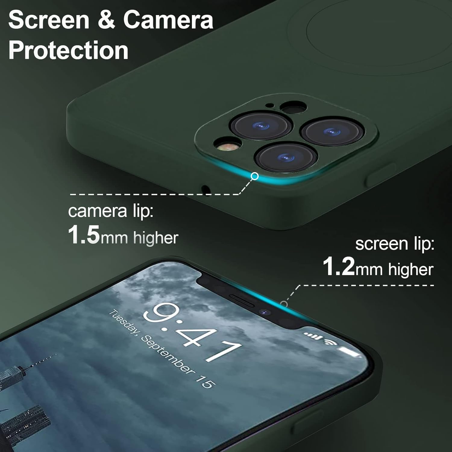 Silicone 6.7 inch, Slim Fit Soft Microfiber Case - Dark Green iPhone 14 Pro Max - Image 3