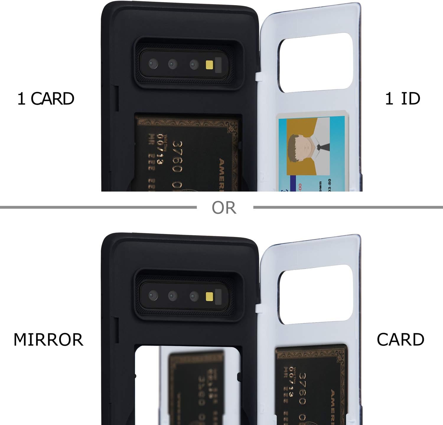 Galaxy S10 Plus, Slim Protective Case with Hidden Credit Card Wallet - Black - Image 3