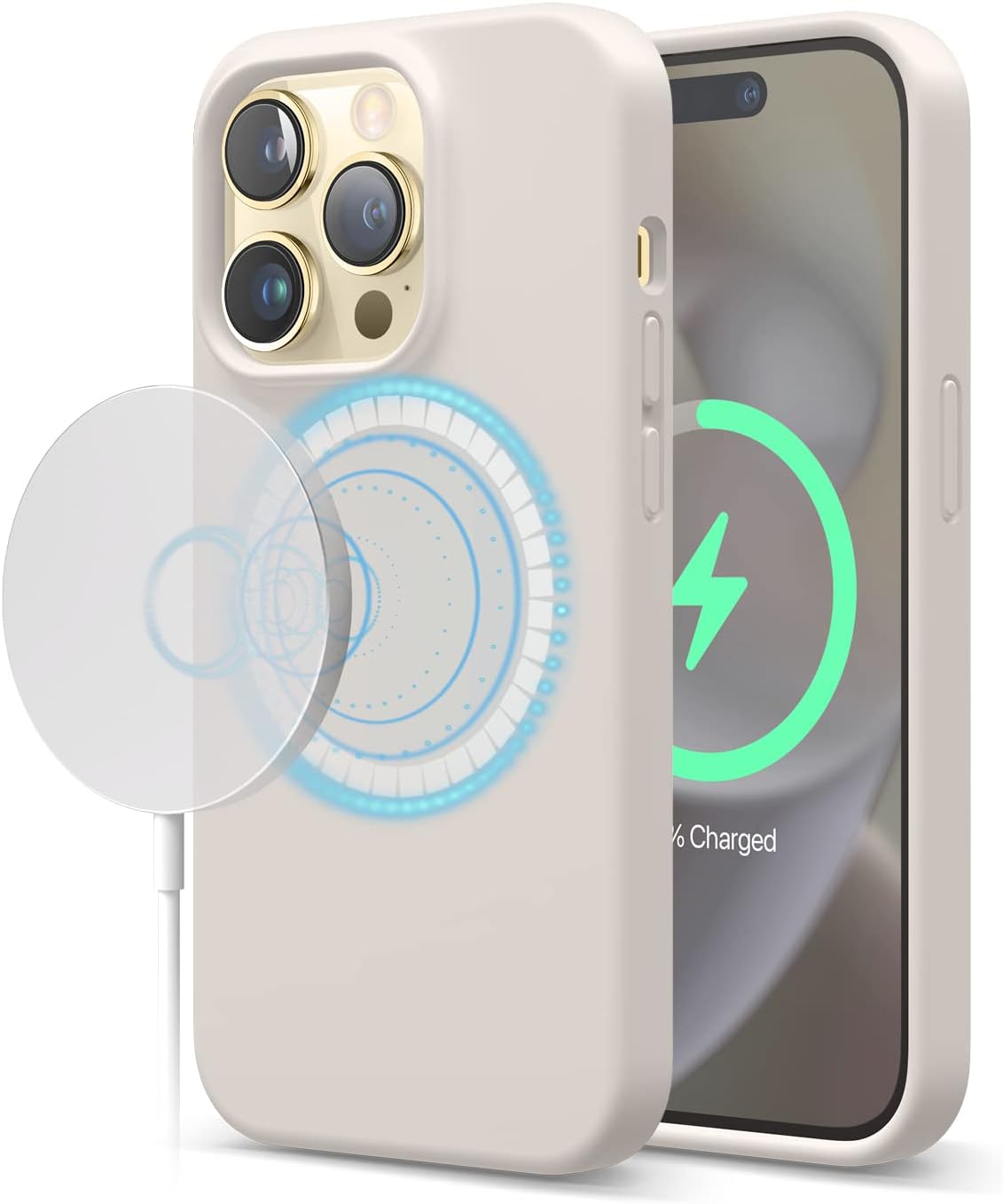 For iPhone 14 Pro (6.1"), Premium Liquid Silicone Protective Case (Stone)