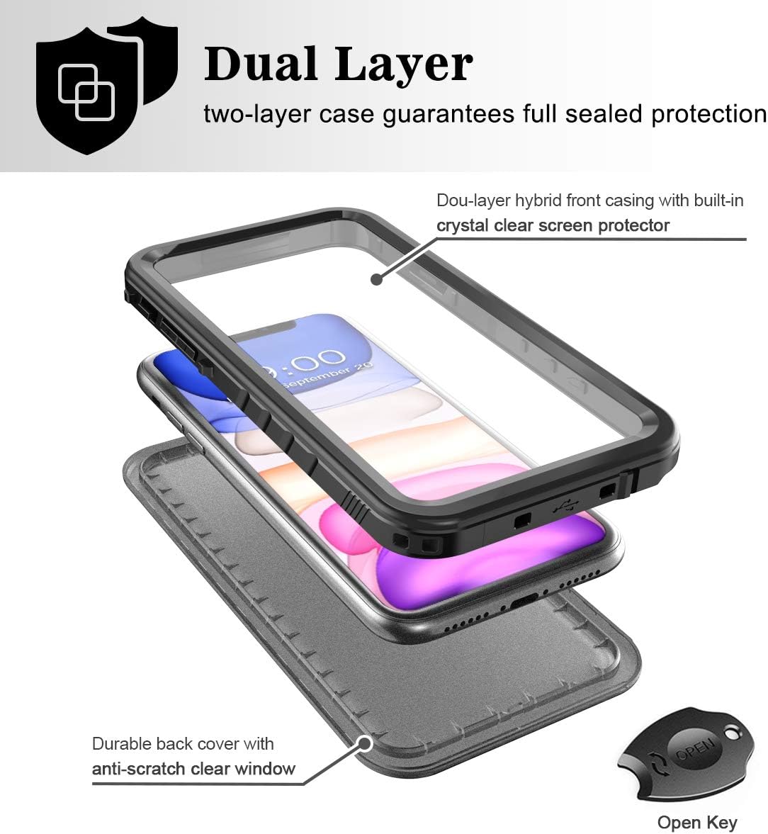 Waterproof Case for iPhone 11, Full Body Heavy Duty Protection Full Sealed Cover - Image 4
