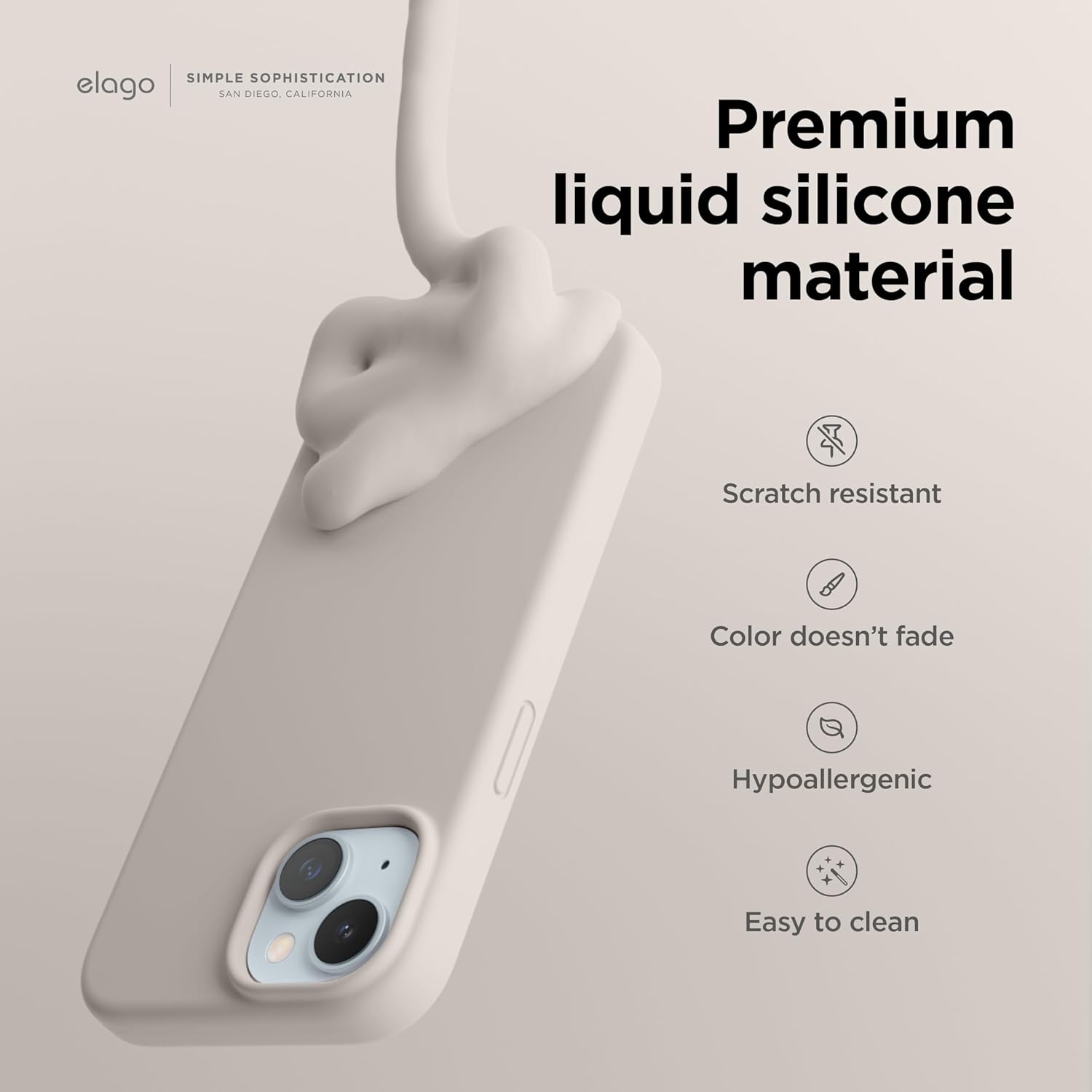 Liquid Silicone Case Compatible with iPhone 15 Case, Premium Silicone (Stone) - Image 3