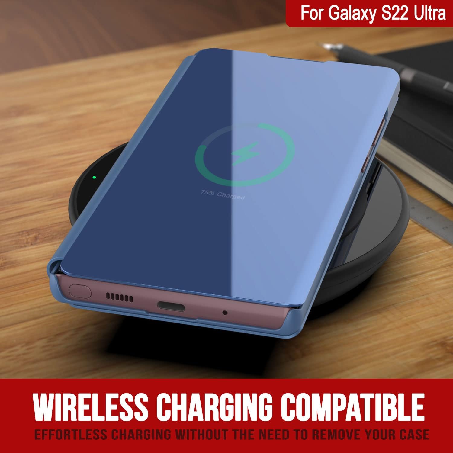 Galaxy S22 Ultra Reflector Case Protective Flip Cover W/Scratch Resistant Mirror - Image 5