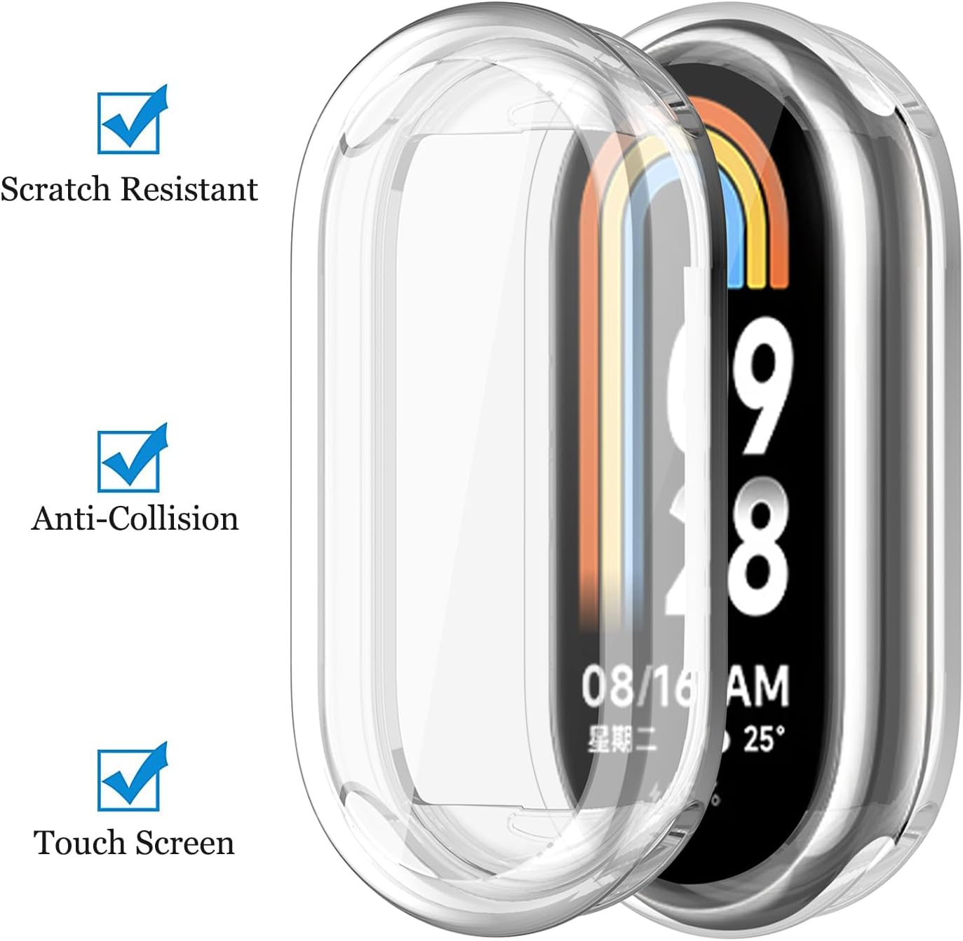 Xiaomi Mi Band 8, 2-Pack Soft TPU All-Around Protective Case (Black/Clear) - Image 5