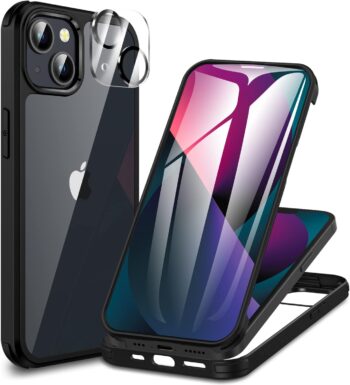 For iPhone 13 Built-in Glass Screen Protector with Camera Lens Protector Case