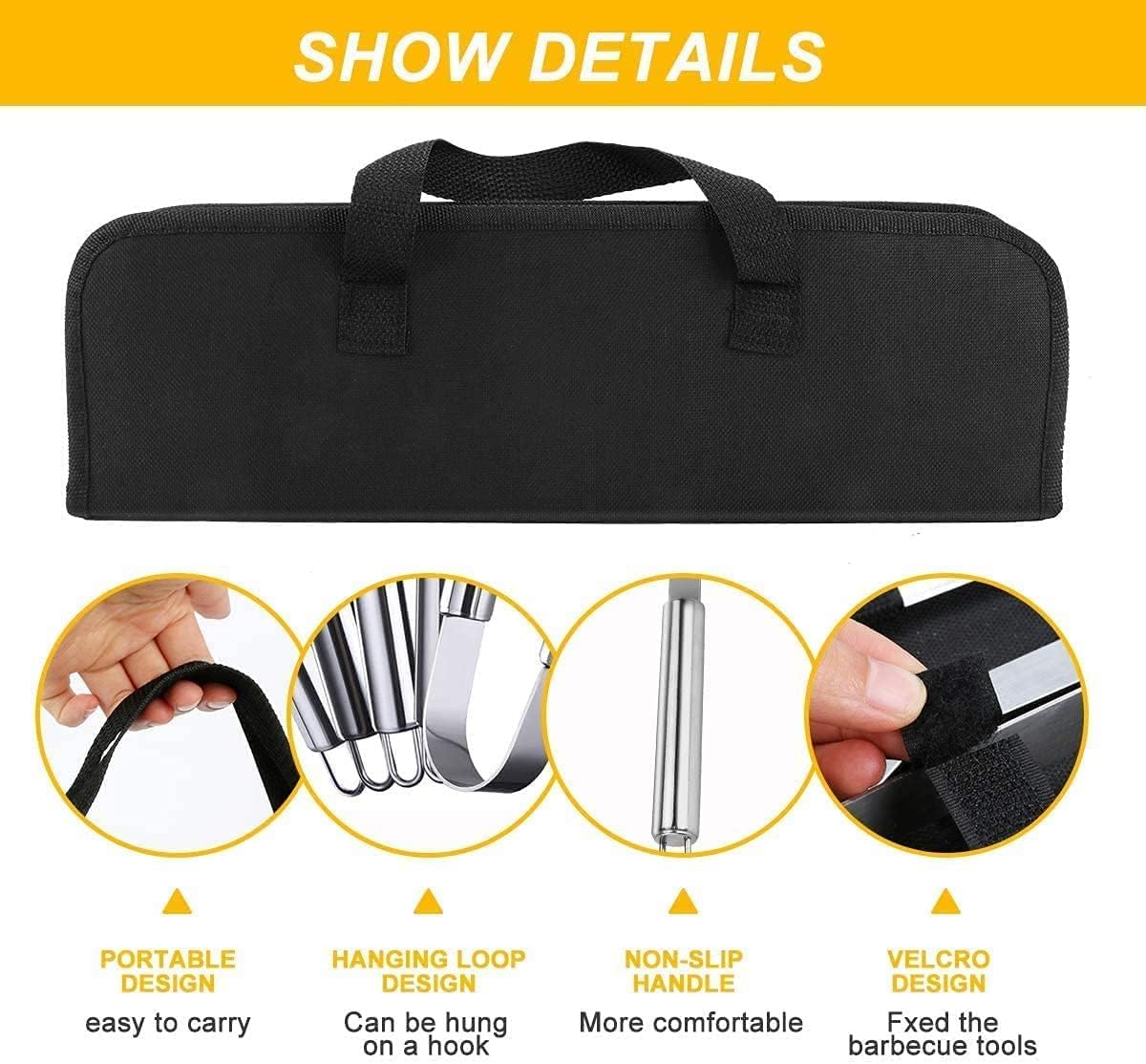 BBQ Grill Accessories Tools Set, Portable Case Stainless Steel Barbecue BBQ Set - Image 4