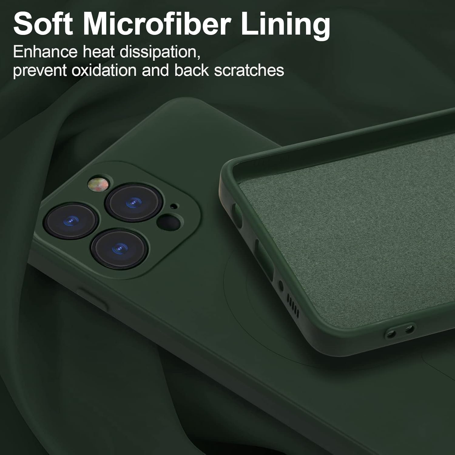 Silicone 6.7 inch, Slim Fit Soft Microfiber Case - Dark Green iPhone 14 Pro Max - Image 5