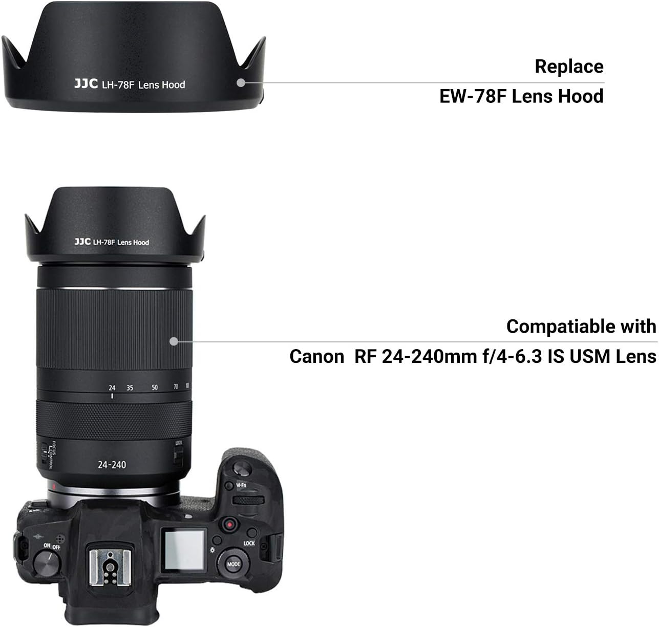 Reversible Len Hood Shade Bayonet for Canon RF 24-240mm F4-6.3 is USM Len - Image 2