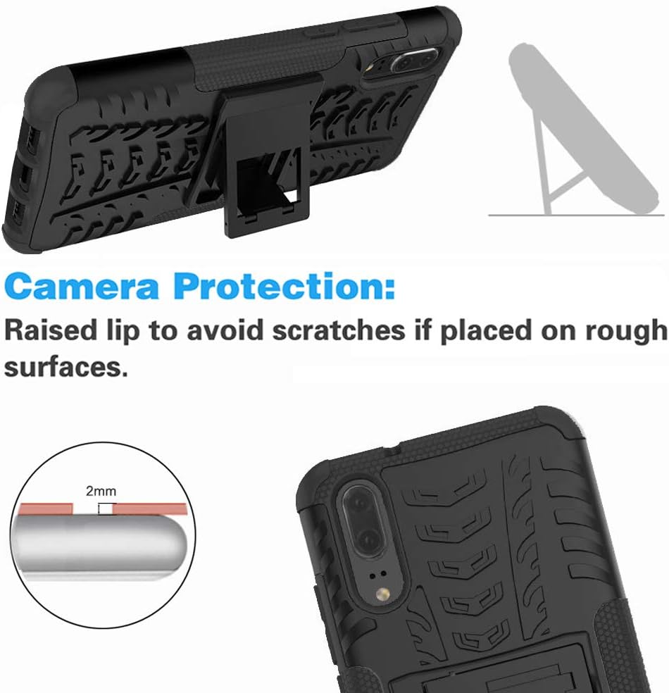 For Huawei P20 Hybrid Heavy Duty Protective Case w Tempered Glass Screen - Image 4