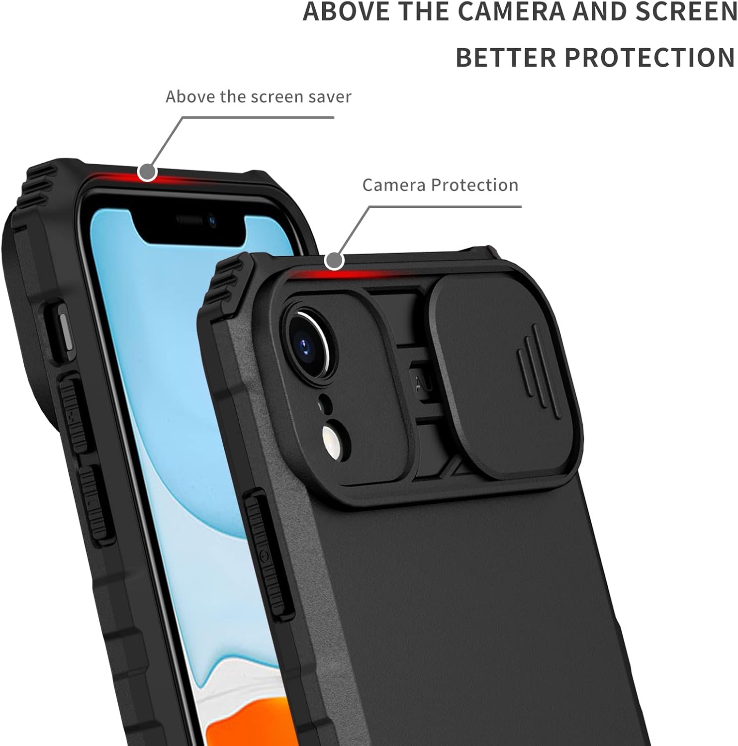 For iPhone XR 6.1"Stand Case with Screen Protector and Slide Camera - Black - Image 4