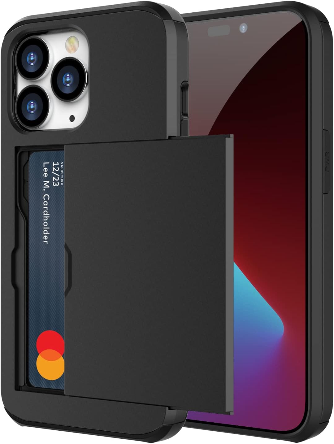 For iPhone 14 Pro Max Slide Armor Card Holder Protective Shockproof Hard Back
