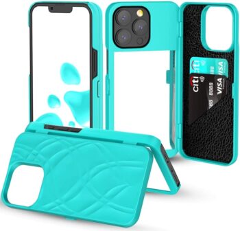 For iPhone 13 Pro Wallet Case Built-in Mirror Shockproof Card Holder Cover
