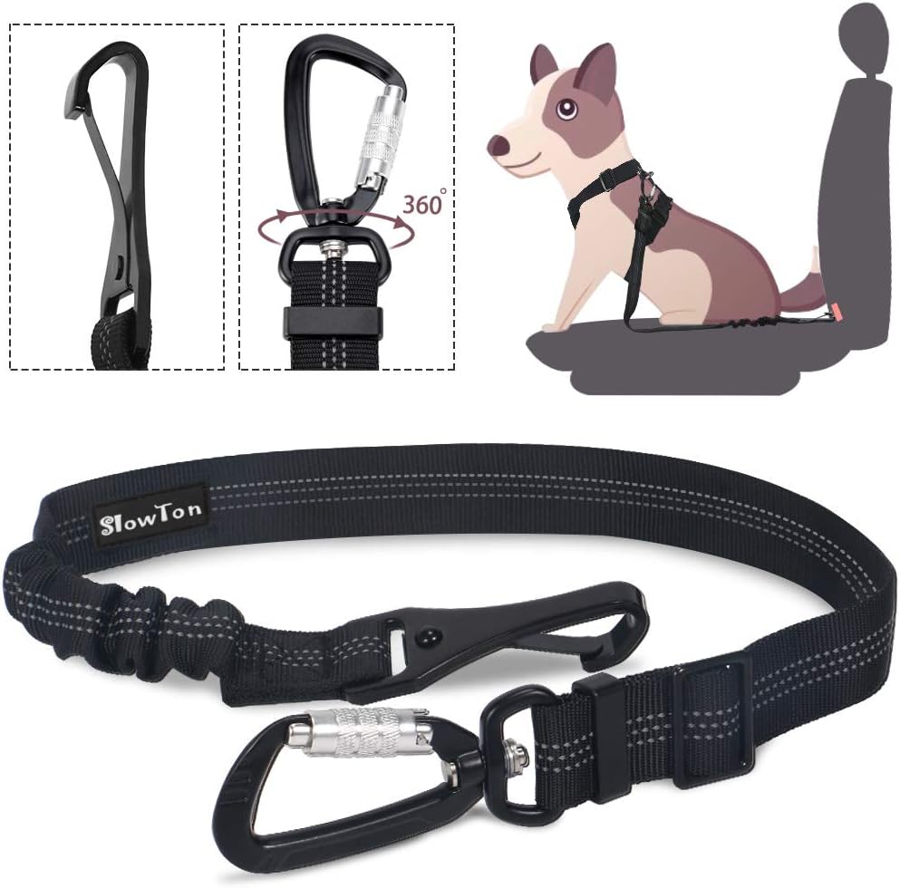Dog Seatbelt, Pet Car Seat Belt Latch Bar Attachment Lockable Swivel Carabiner
