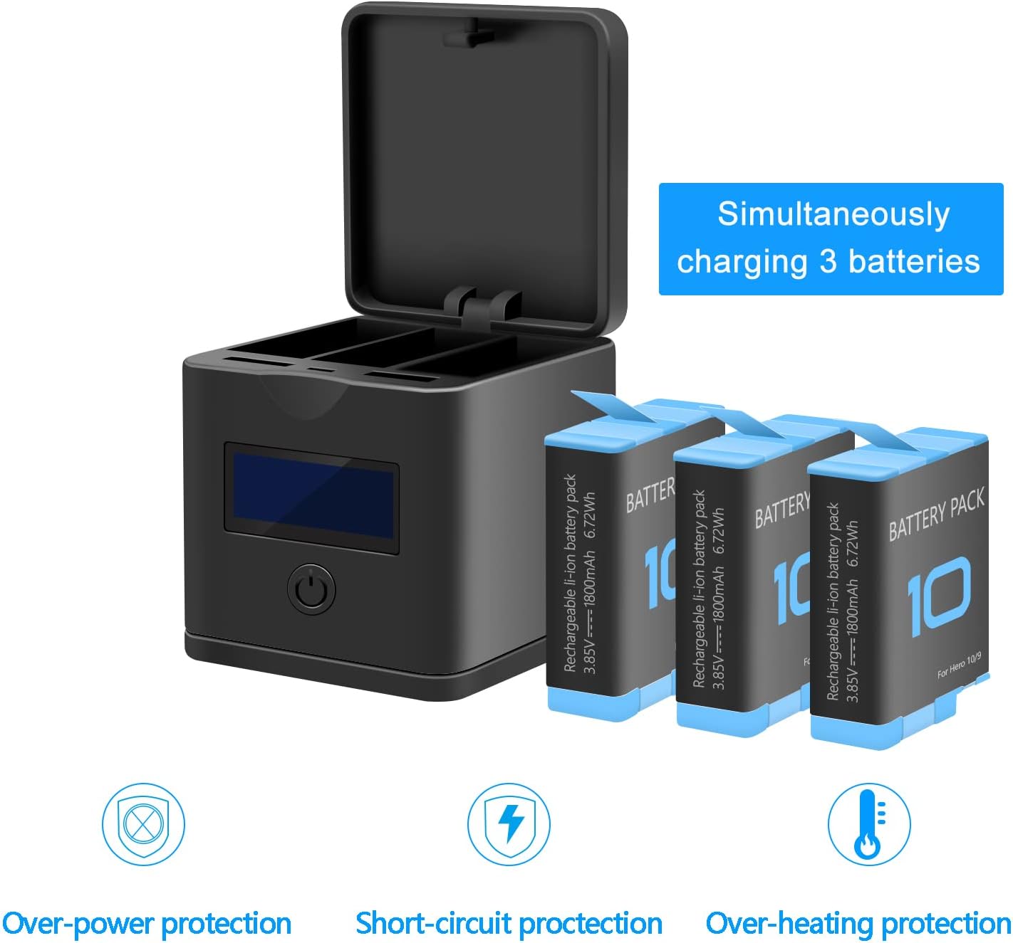 Battery Charger Compatible for GoPro Hero 10, GoPro Hero 9 Black, 3-Channel - Image 6