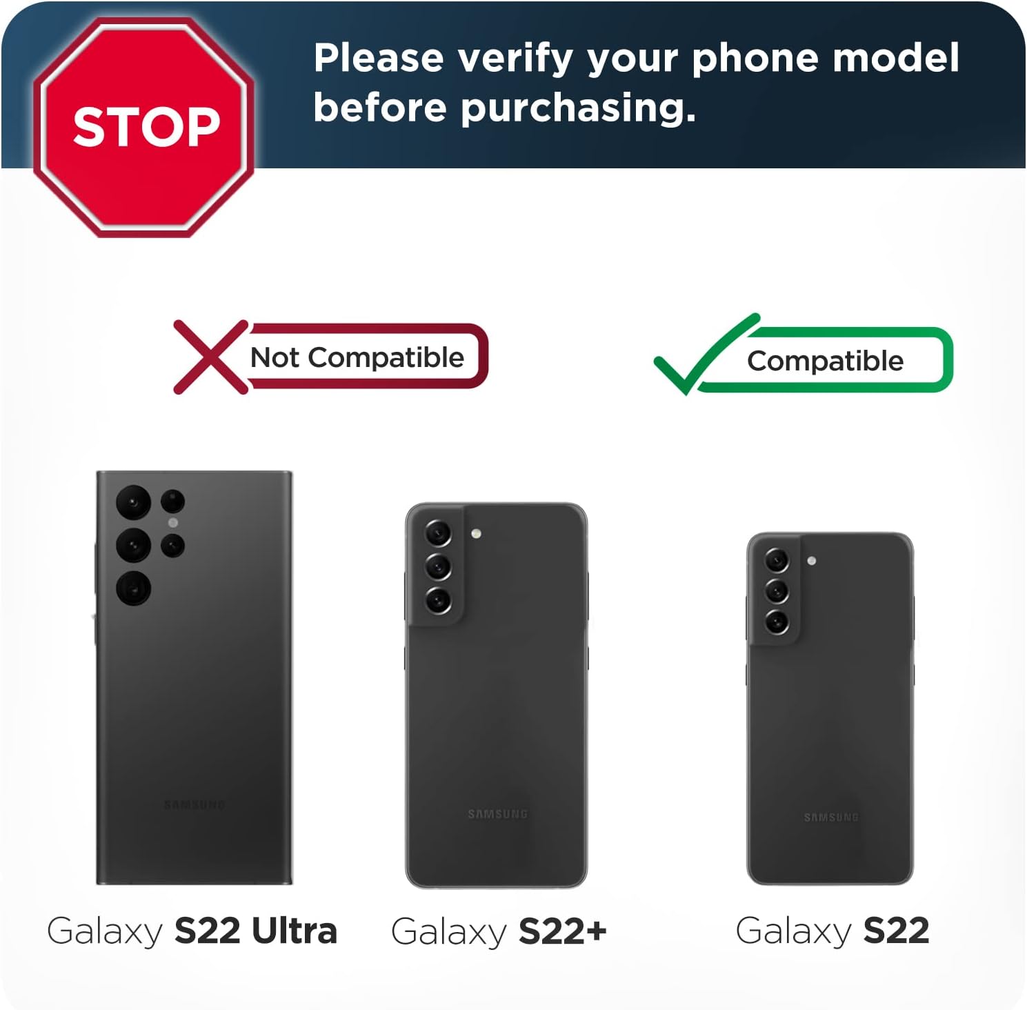 For Samsung Galaxy S22 Case, Shockproof Protective Phone Case - Black - Image 2