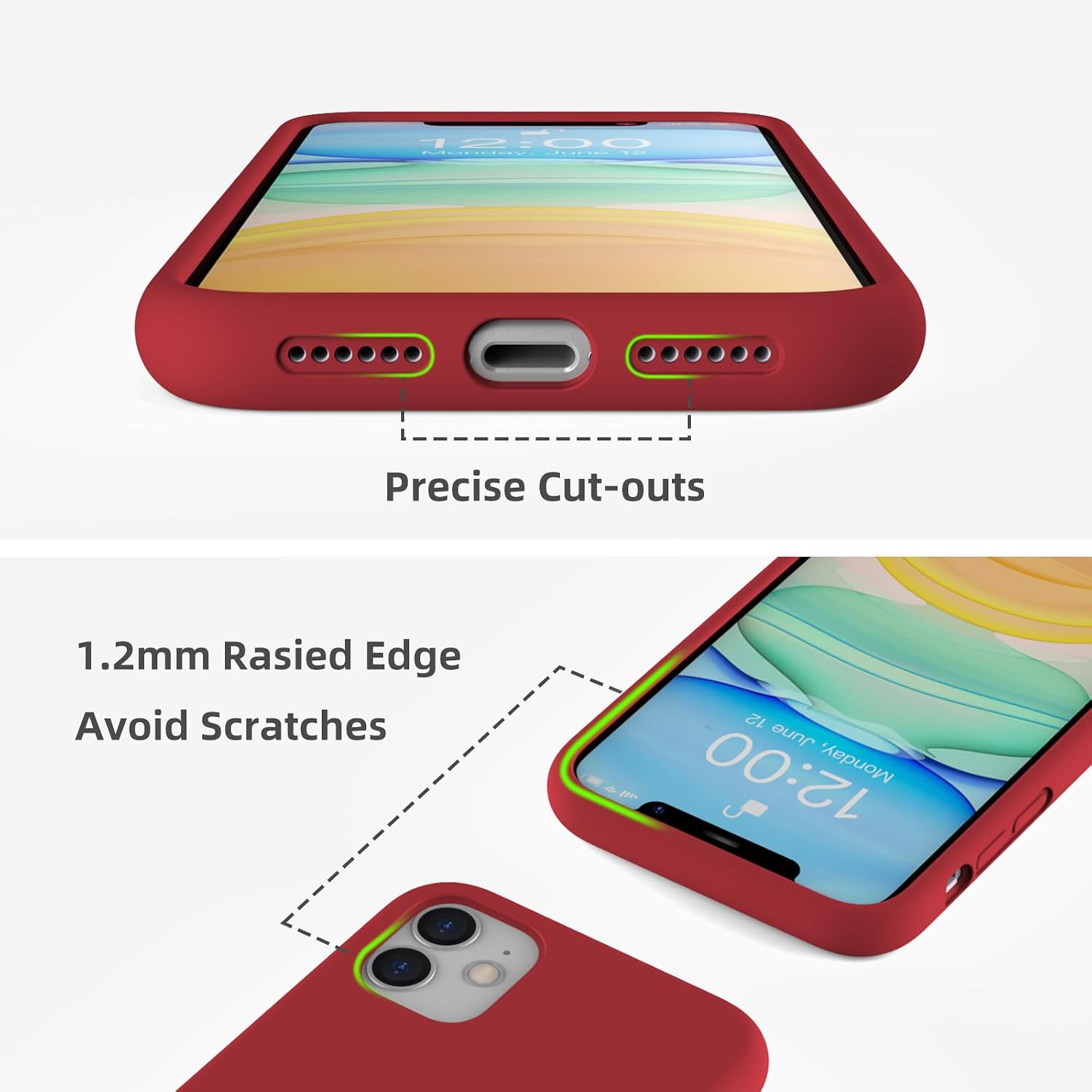 For iPhone 11 Case, Full Covered Thickened Liquid Silicone Gel Rubber - Red - Image 2