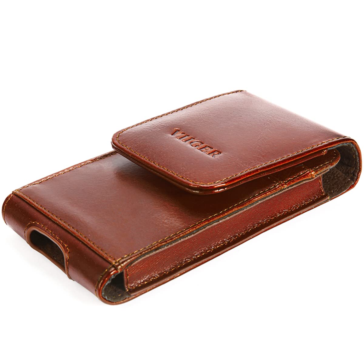 Genuine Leather Cell Phone Holster w/Magnetic Cover Belt Clip Pouch - Image 8