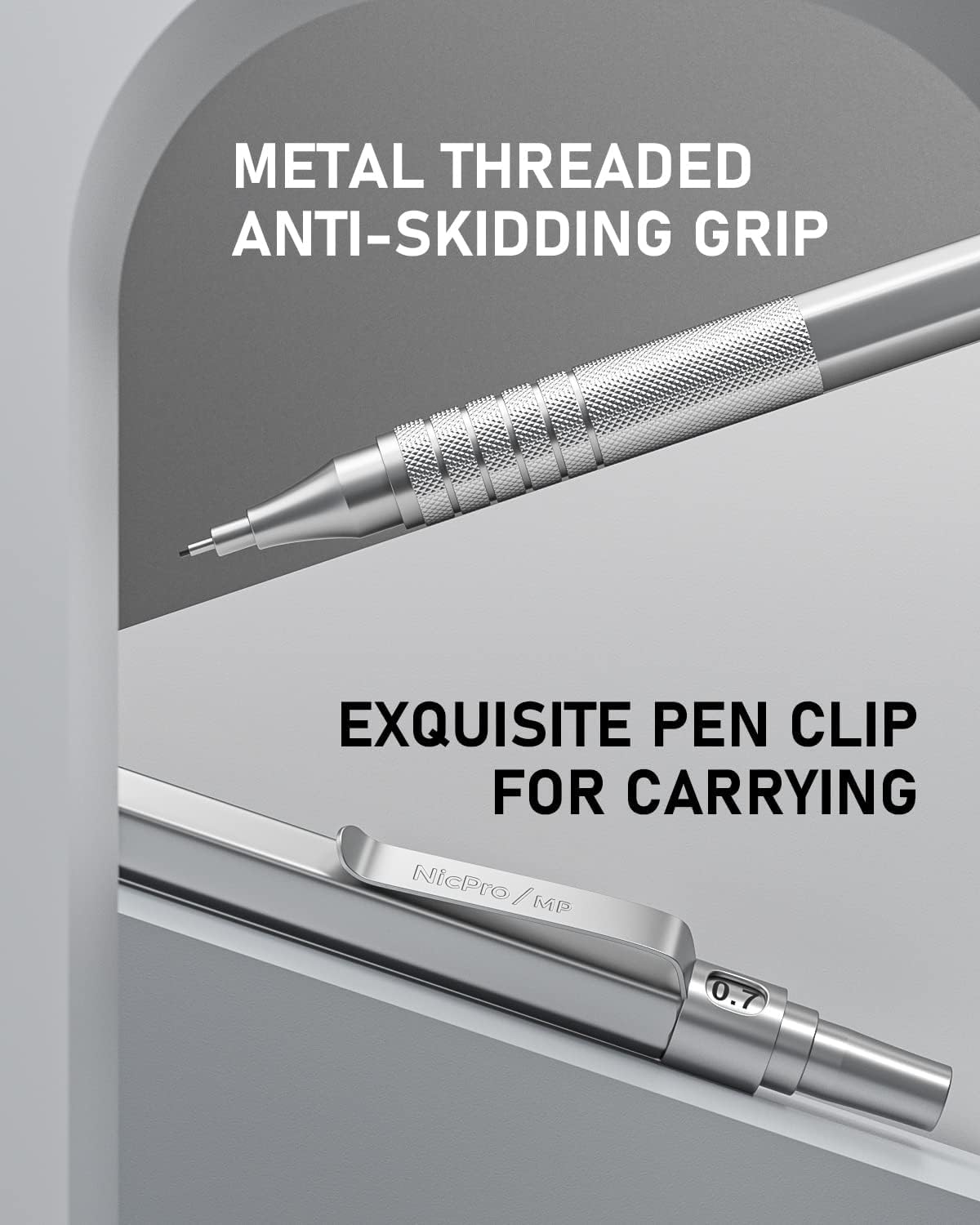 2 PCS Nicpro Mechanical Pencil new 0.5mm+0.7mm silver - Image 4
