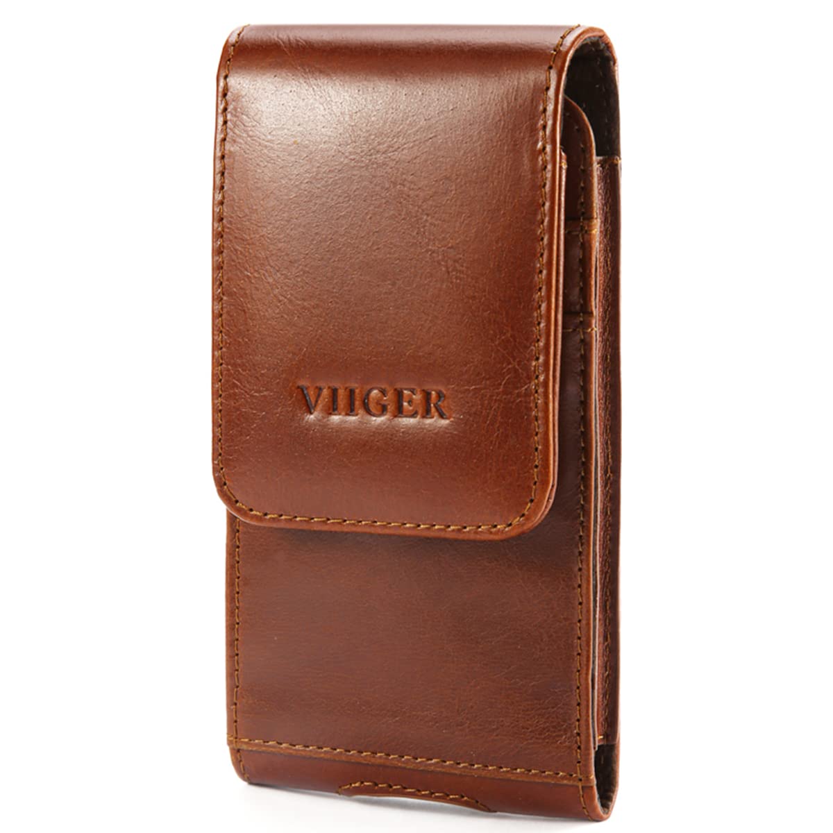 Genuine Leather Cell Phone Holster w/Magnetic Cover Belt Clip Pouch