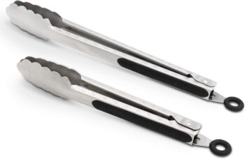 304 Stainless Steel Kitchen Cooking Tongs, 9" and 12" Set of 2 Sturdy Grilling