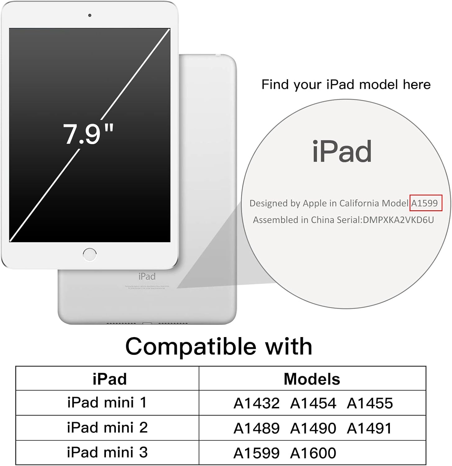 Case for iPad Mini 3 2 1, Smart Cover with Auto Wake/Sleep (Black) - Image 2
