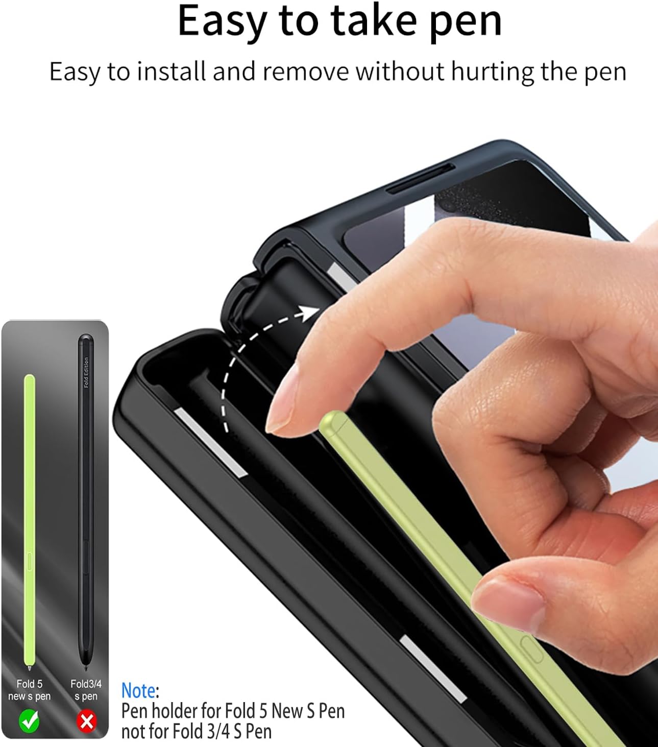 Samsung Galaxy Z Fold 5 Case with Pen Holder, Leather Case - Black - Image 3