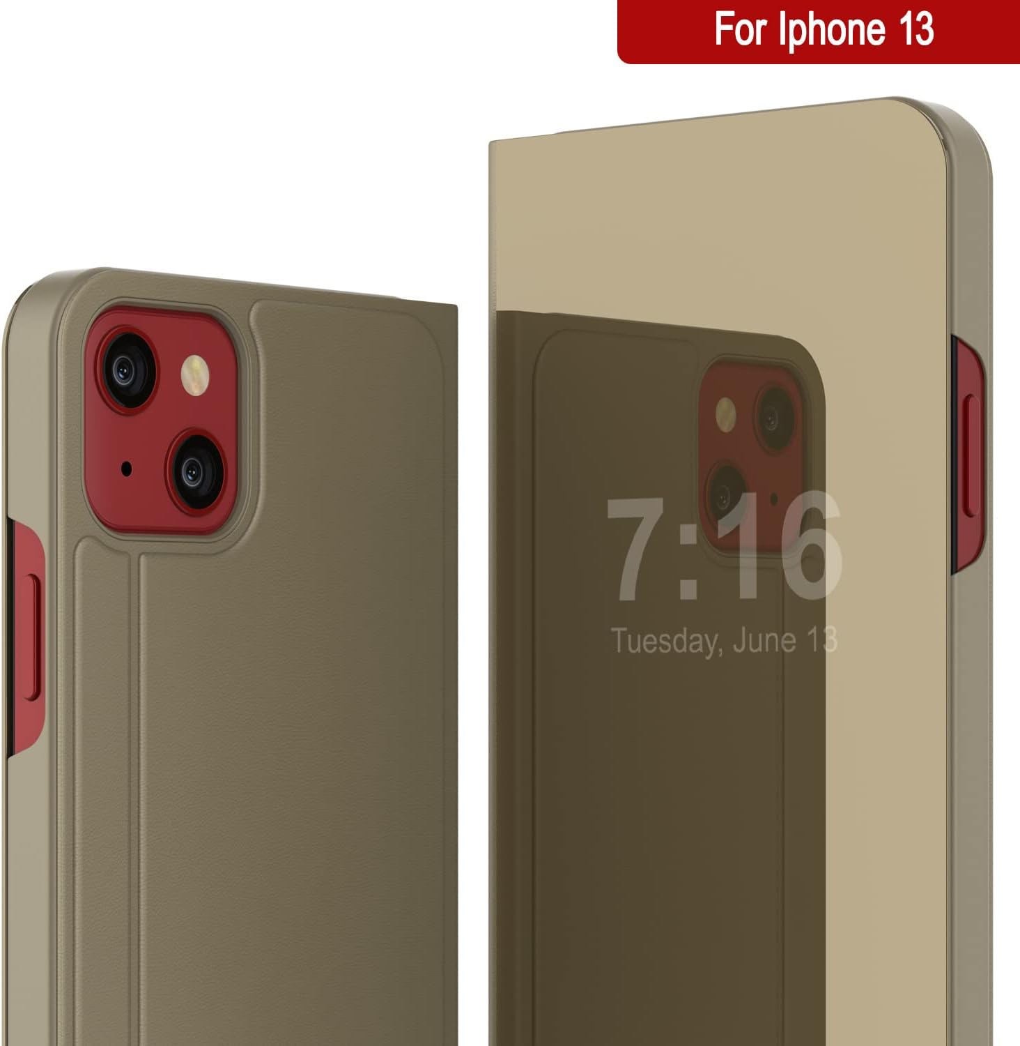 iPhone 13 Reflector Case Protective Flip Cover W/Scratch Resistant Mirror - Gold - Image 5