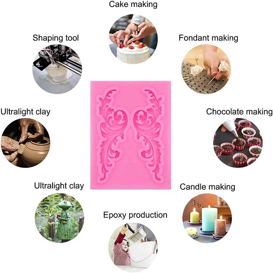 5 Pcs Baroque Style Curlicues Scroll Lace Fondant Silicone, Relief Flower Lace - Image 6