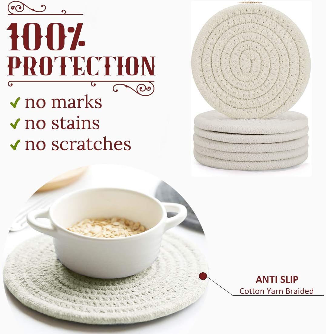 Absorbent Drink Coasters Handmade Braided - 6 Pack (4.3 Inch, Round, 8mm) - Image 2