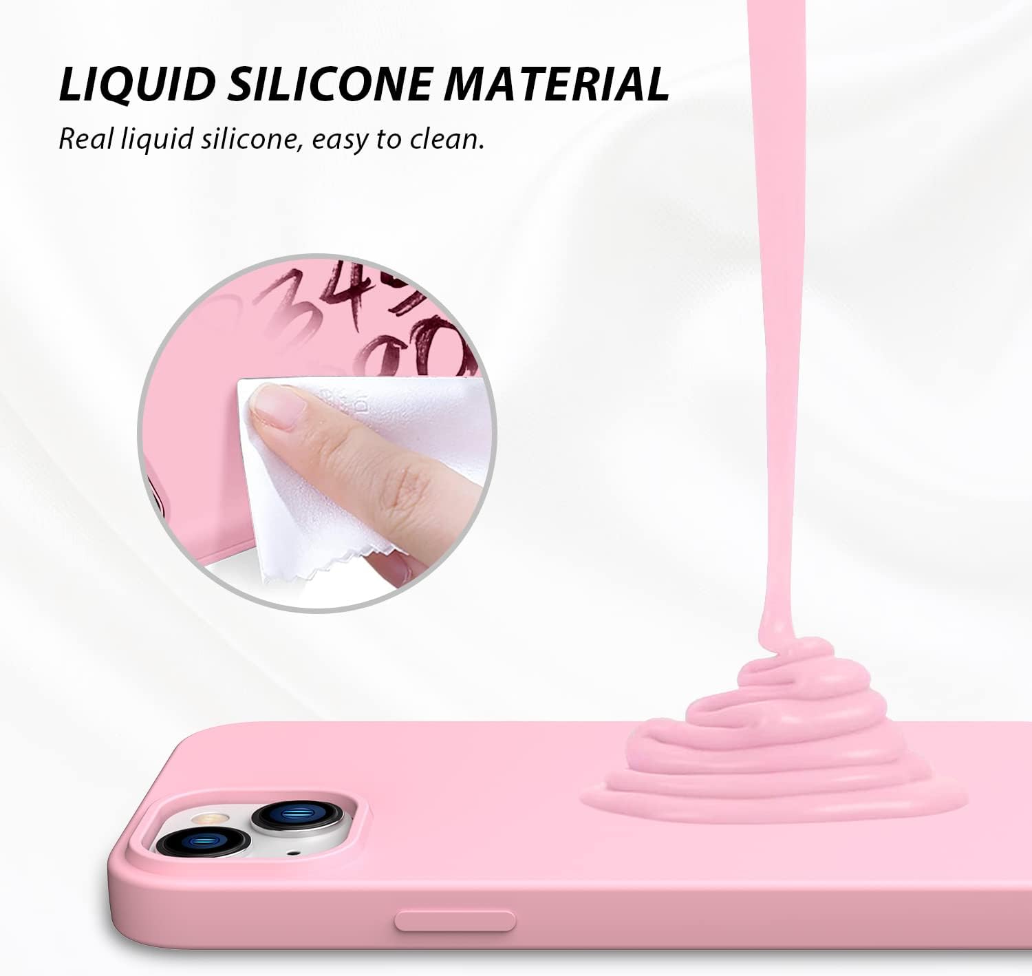 Case for iPhone 14 Real Liquid Silicone Anti-Scratch Gel, Shockproof - Pink - Image 5