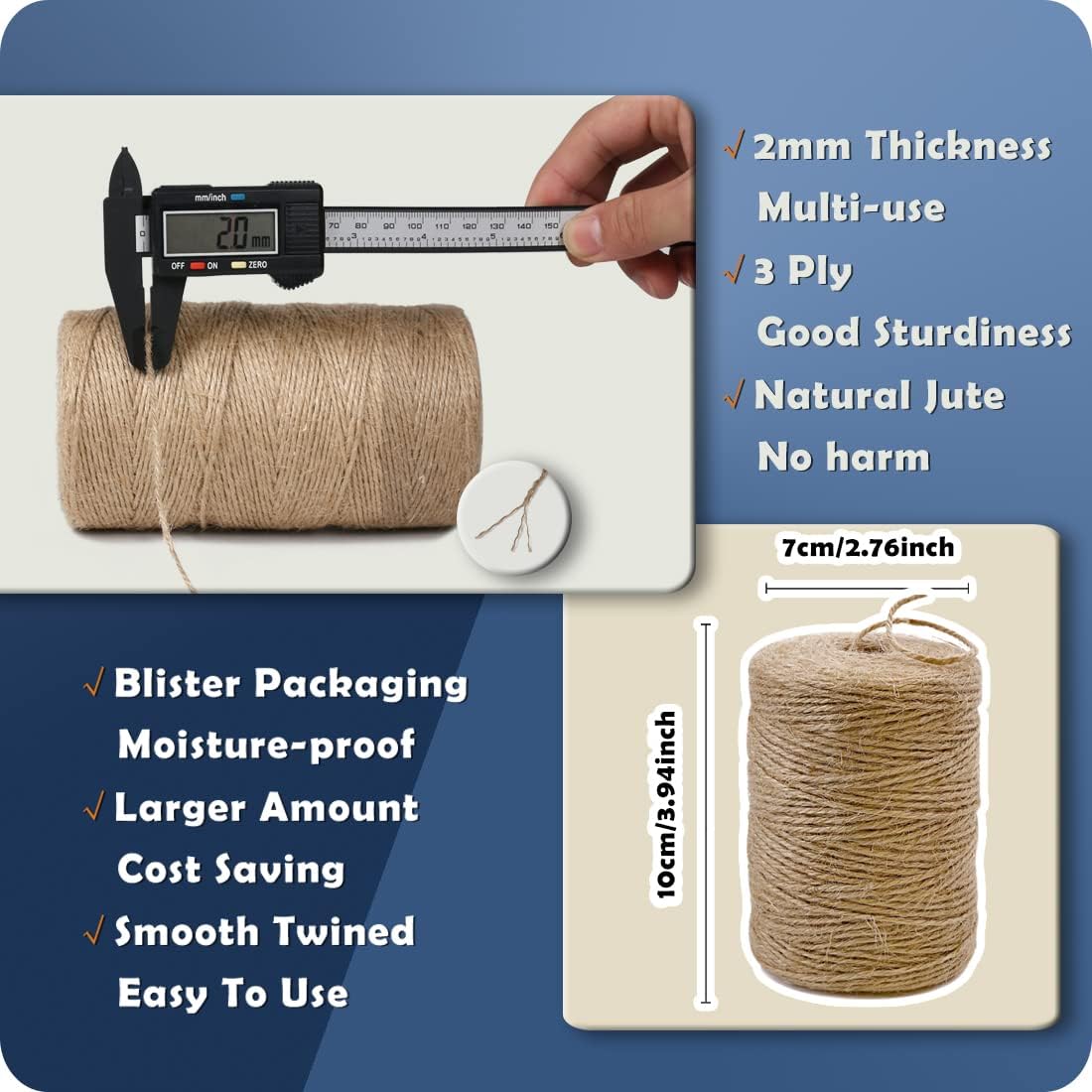 Natural Jute Twine 600 Feet Long Twine String for Crafts Gift Wrapping Packing - Image 2