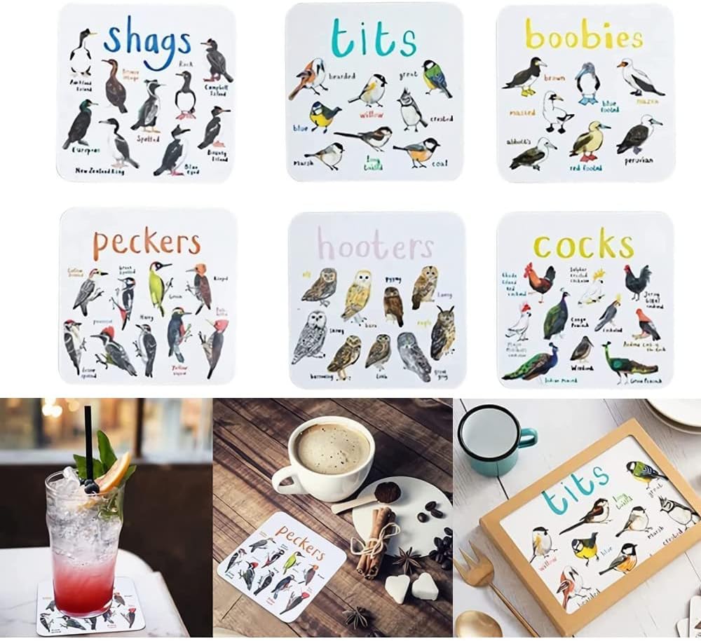 6 pcs Square Coasters, Bird Pun Coasters Bar Sets - Image 4