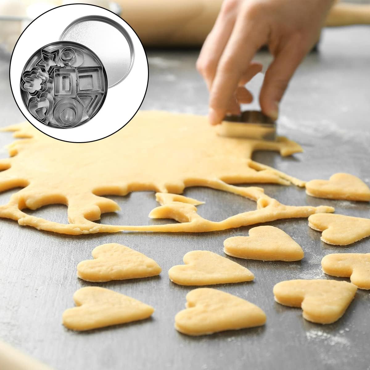 Cookie Cutters, 24PCS Metal Round Plum Star Heart Biscuit Cutter (8 Kind) - Image 4