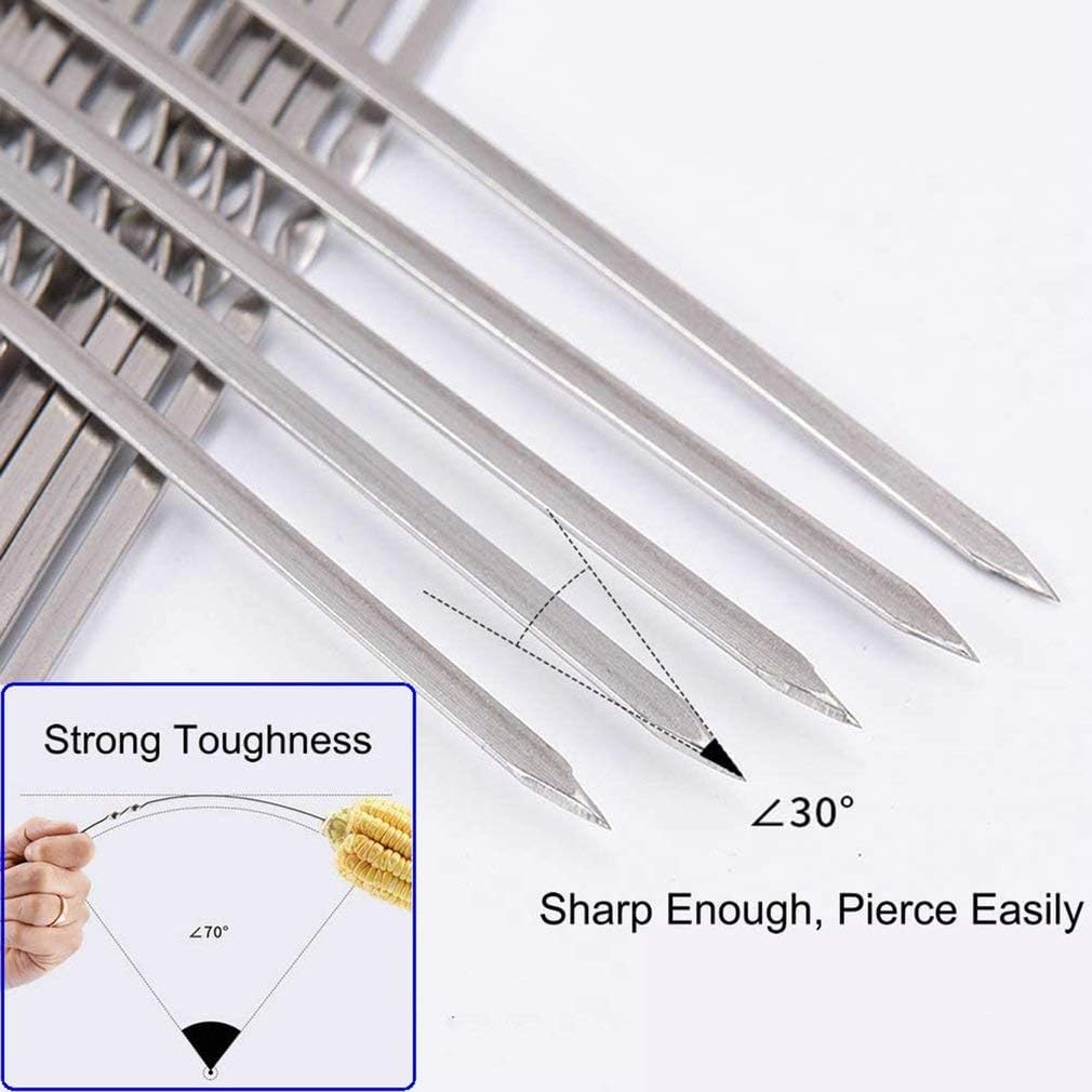 12PCS Kabob Skewers Flat Metal BBQ Barbecue Skewers 16" Long Hook Style - Image 5