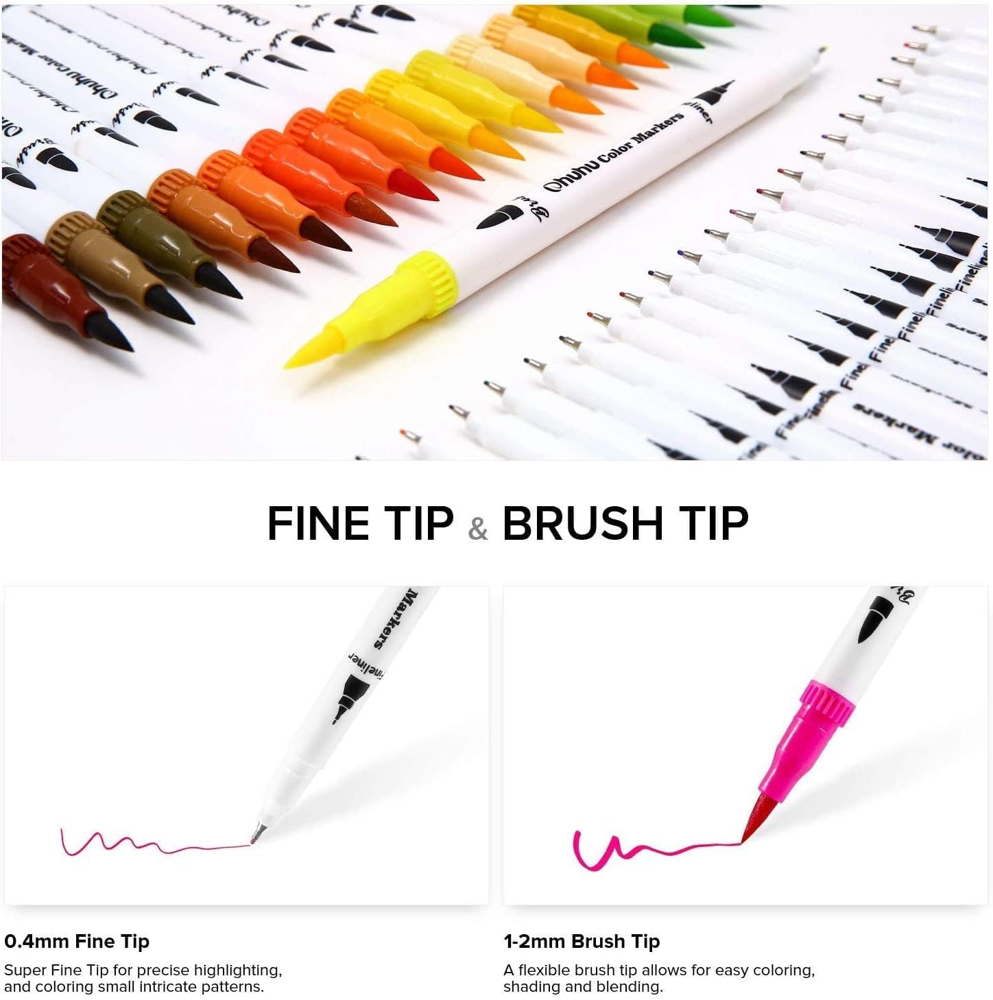 Art Markers Dual Tips Colouring Brush Pen & Fineliner Colour Pens, 36 Colours - Image 2