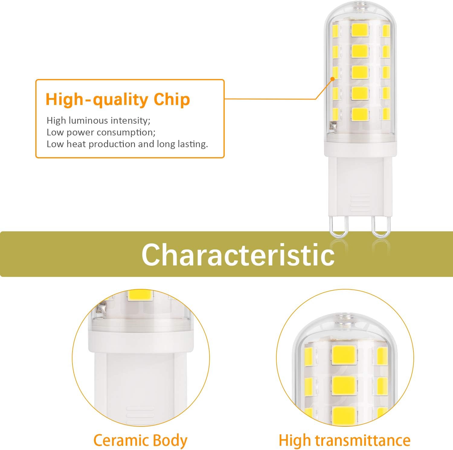G9 3W LED Light Bulbs, 430LM, Equivalent to 40W Halogen, Daylight White 6000K - Image 3