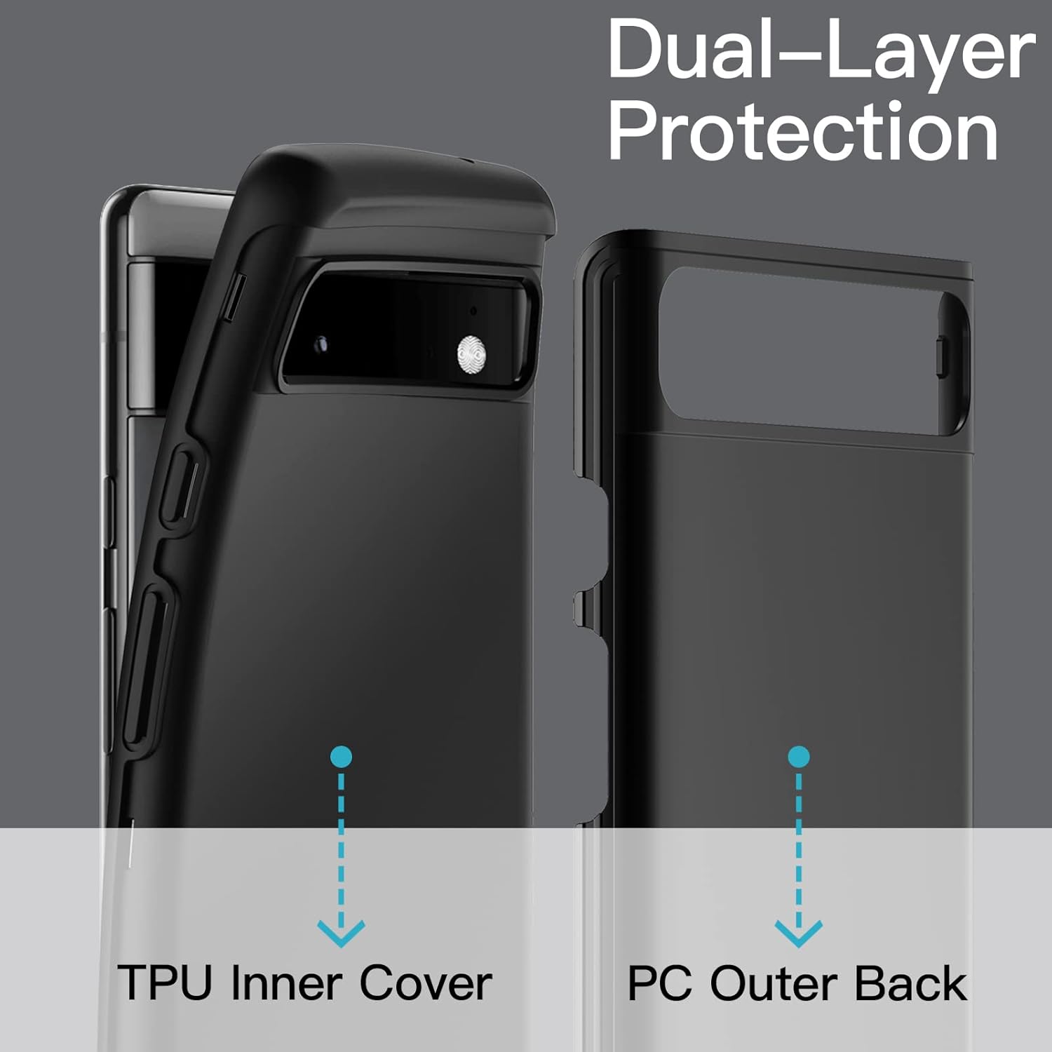 Case for Google Pixel 6a 6.1" 2022, Dual-Layer Protection Shockproof Cover-Black - Image 3