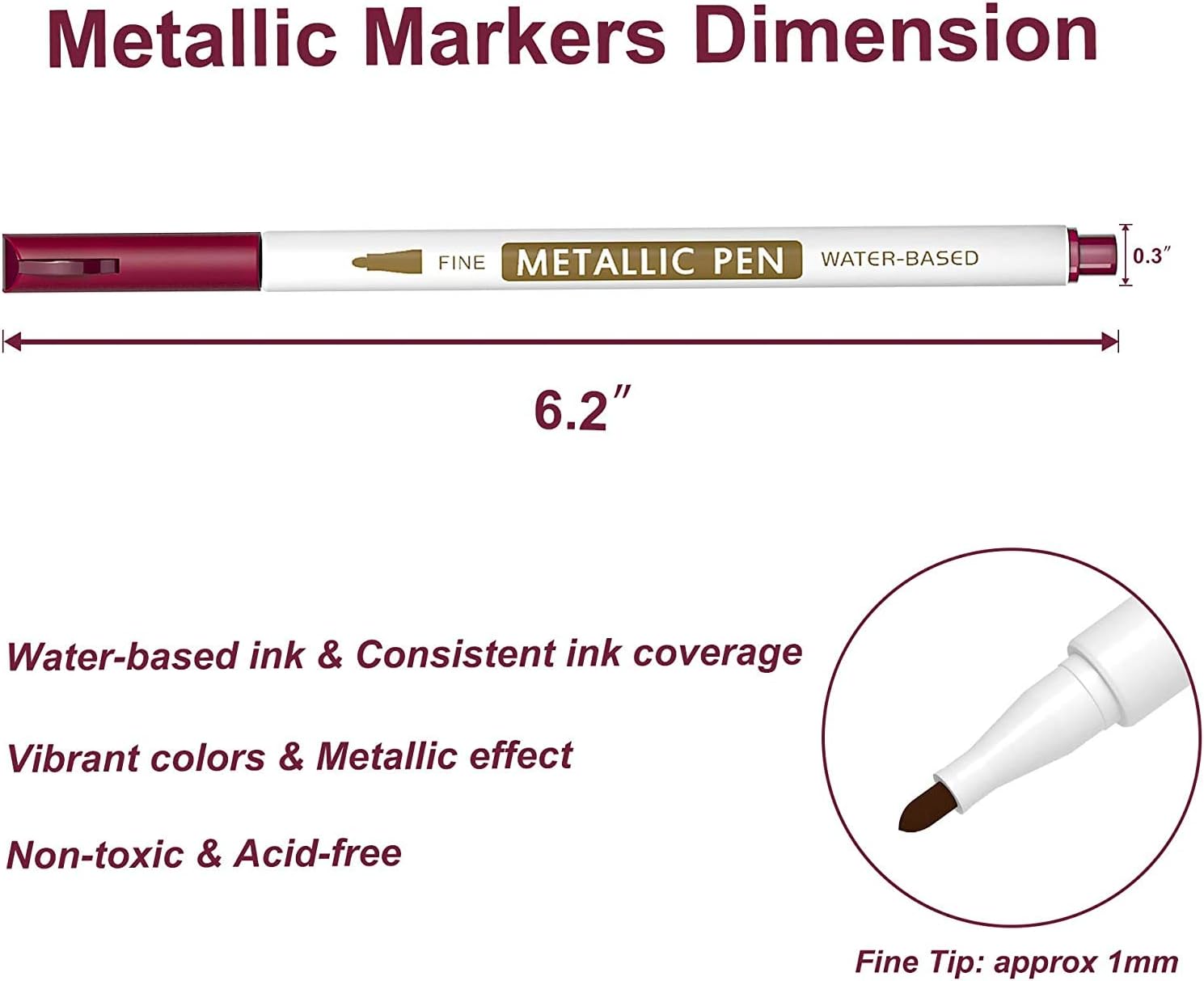 30 Pack Metallic Marker Pens, Lineon Fine Tip Paint Pens with 6 Stencils - Image 3