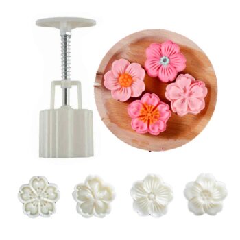 Moon Cake Mold Set 4pcs 50g Cookie Stamps, Cherry Blossom Mid Autumn Festival