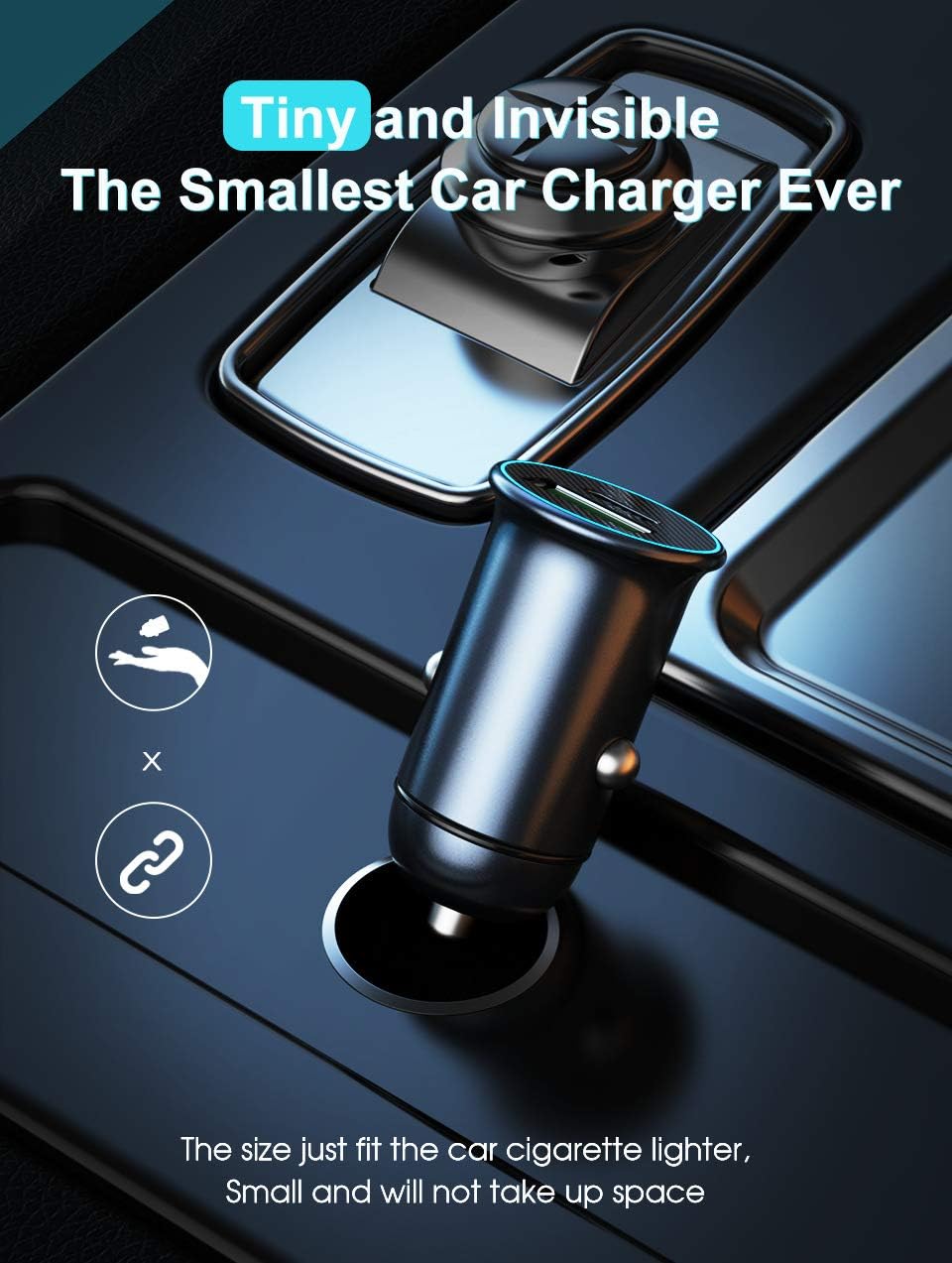 USB C Car Charger, Super Mini All Metal 60W(max) - Fast USB Car Charger - Image 3